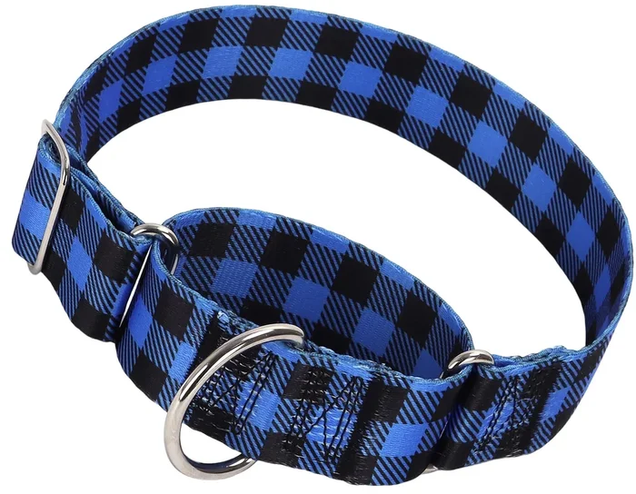 1.5 Inches Martingale Collar For Dogs Large Medium, With Special Blue Plaid Design, Adjustable Premium No Slip Collar For Girl B