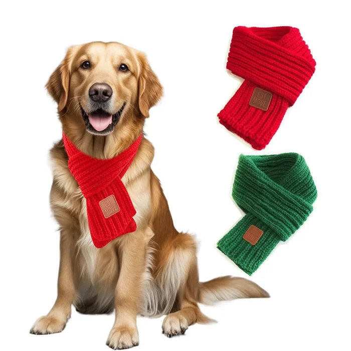 2 Pack Christmas Scarf For Small Medium Large Dogs & Cats – Green Red Warm Knitted Fall Winter Bandana Holiday Decoration (Xmas