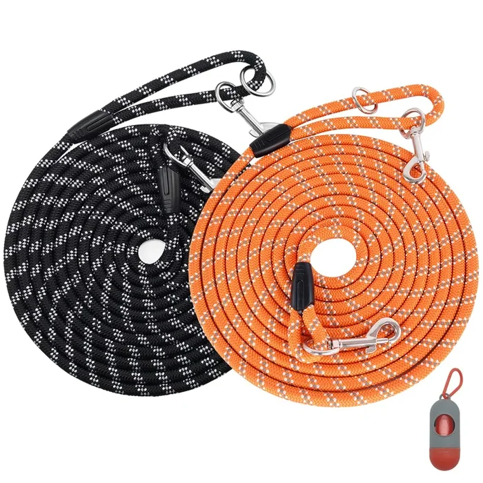 (2 Pack) Long Dog Leash For Dog Training 15Ft/30Ft/50Ft, Dog Rope Check Cord With Reflective Thread For Large Medium Small Dogs,