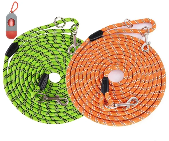 (2 Pack) Long Dog Leash For Dog Training 15Ft/30Ft/50Ft, Dog Rope Leashes With Reflective Thread For Large Medium Small Dogs, Do
