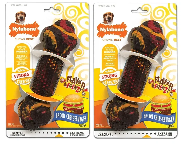 (2 Pack) Nylabone Flavor Frenzy Bacon Cheeseburger Flavored Dog Chew Toy, for Dogs up to 35 Pounds