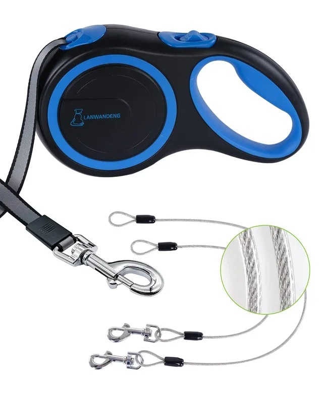 26Ft Chew Proof Retractable Dog Leash With 2 Heavy Duty Anti-Chewing Wire Ropes, 360 Tangle-Free Dog Lead With Anti-Slip Handle