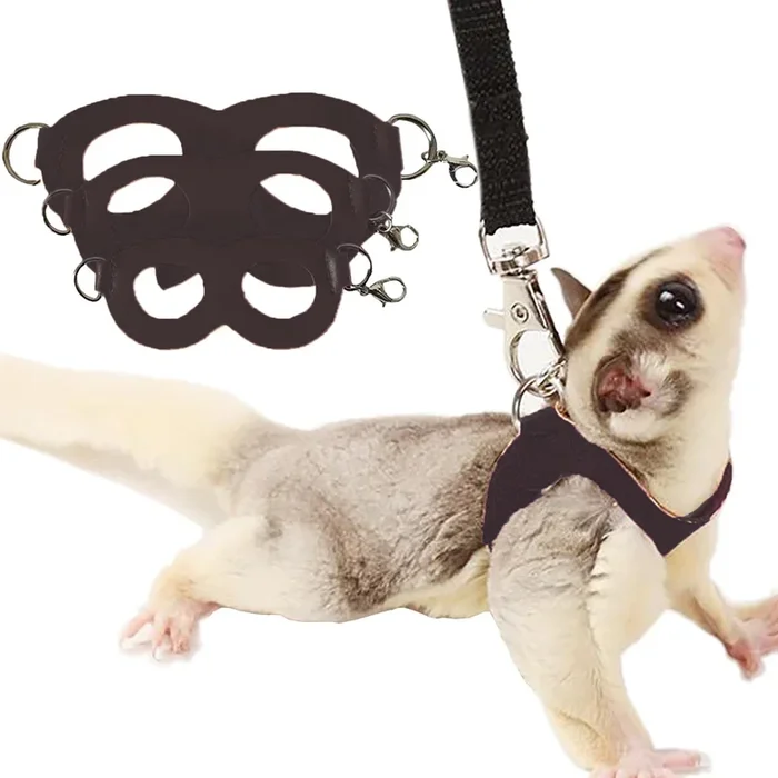 3 Pack Sugar Glider Harness And Leash Set Small Animal Training Walking Vest For Squirrel Hamster Rat-Black
