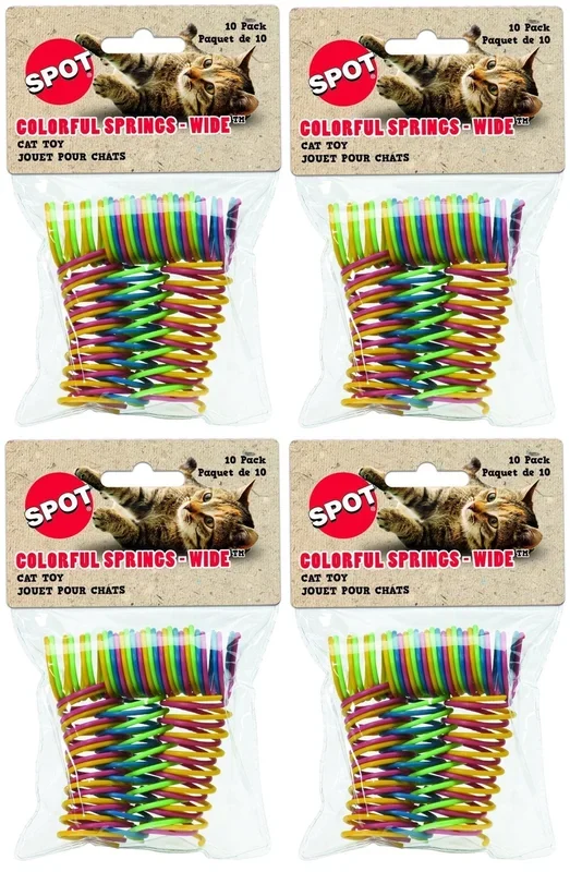 (4 Pack) Ethical Pet Wide Durable Heavy Gauge Plastic Colorful Springs Cat Toy, 10 Count Per Pack
