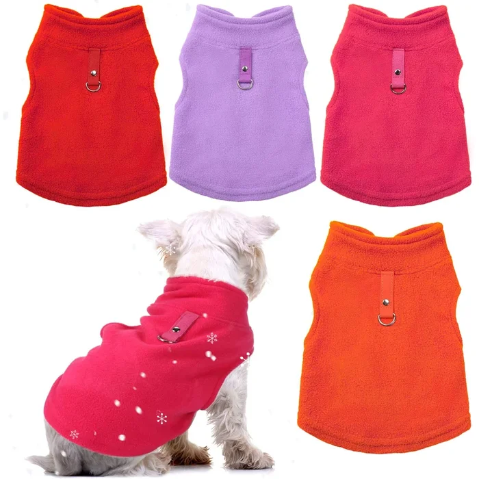 4 Pieces Fabric Dog Sweater With Leash Ring Winter Fleece Vest Dog Pullover Warm Jacket Puppy Clothes For Puppy Cat Chihuahua(X-