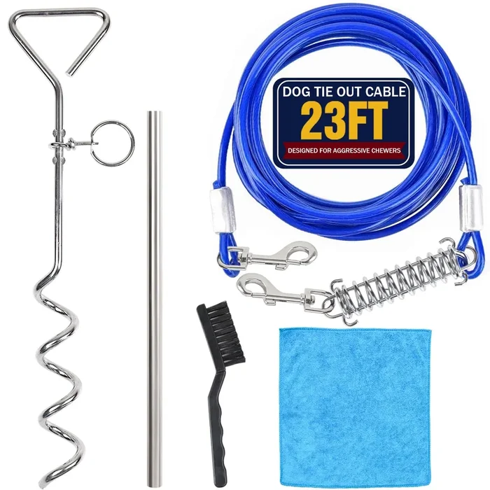 6 Pcs Dog Tie Out Cable And Stake, 23Ft Dog Leads For Yard Heavy Duty, 16” Dogs Tie Out Stake For Yard, Lawn Beach, Camping, Su