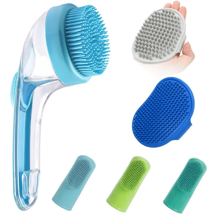 (6 Pcs) Elegx Pet Grooming Bath Massage Brush With Soap And Shampoo Dispenser Soft Silicone Bristle For Long Short Haired Dogs C