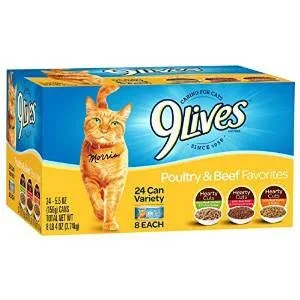 9 Lives Poultry And Beef Favorites Variety Pack Canned Cat Food-5.5-oz, Case {R}Of 24-{L+1}