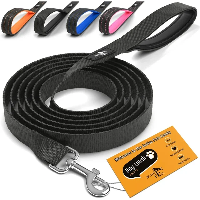 Active Pets Strong Dog Leash With Padded Handle, Durable Comfort Grip For Large & Medium Dogs, Up To 6Ft Adjustable Training Lead, 1 In X4 Ft, Black