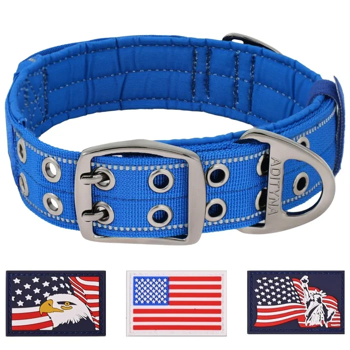 Adityna Heavy Duty Dog Collar For Extra-Large Dogs – Reflective Blue Purple Collar With Handle For Training, And Walking – Wide,