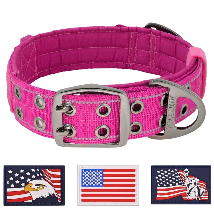 Adityna Heavy Duty Dog Collar For Large Dogs – Reflective Magenta Blue Collar With Handle For Training, And Walking – Wide, Thic