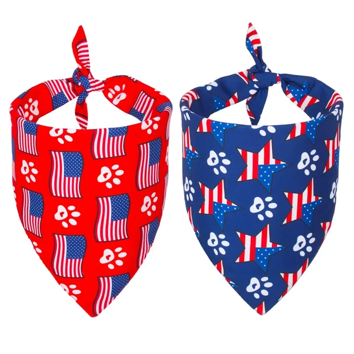 Adoggygo American Flag Dog Bandana, Multiple Sizes Offered, Reversible Red Blue Flag Star Scarf, Patriotic 4Th Of July Bandanas