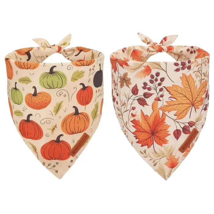 ADOGGYGO Fall Dog Bandana, Pumpkin Maple Leaf Autumn Thanksgiving Pet Scarf, Adjustable Fit Fall Bandanas for X-Large Dogs Pets