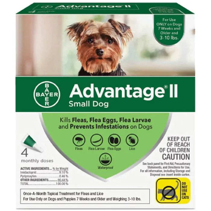 Advantage Ii Dog Small Dog 3-10lb Green 4 Pack