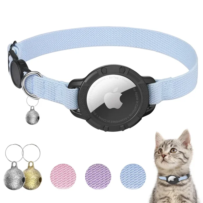 Airtag Cat Collar, Sucegi Stretchy Kitten Collar With Apple Air Tag Holder And Bell, Breakaway Design Ultra Elastic Gps Tracking