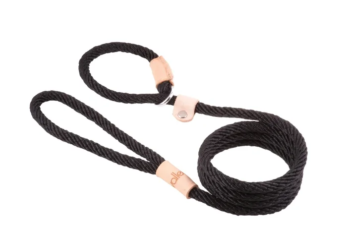 Alvalley Rope Dog Leashes With Stopper – Pet Slip Leads For Dogs – Soft Braided No-Pull Gentle Leash – Adjustable For Small, Medium, Large And Extra Large Dogs (Black, 6Ft Long, 9Mm Thick)