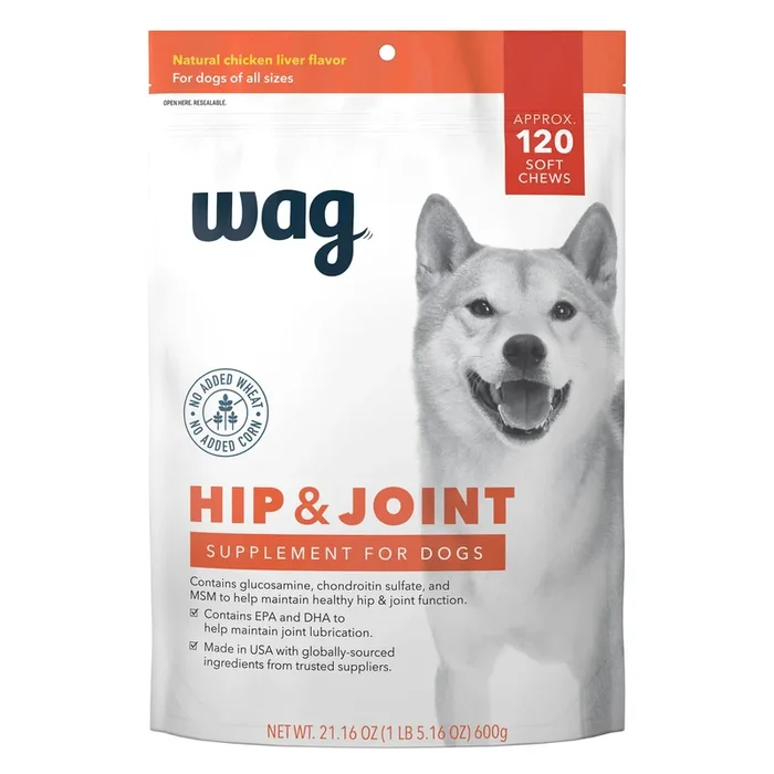 Amazon Brand – Wag Hip & Joint Soft Chews for Dogs, 120 Count