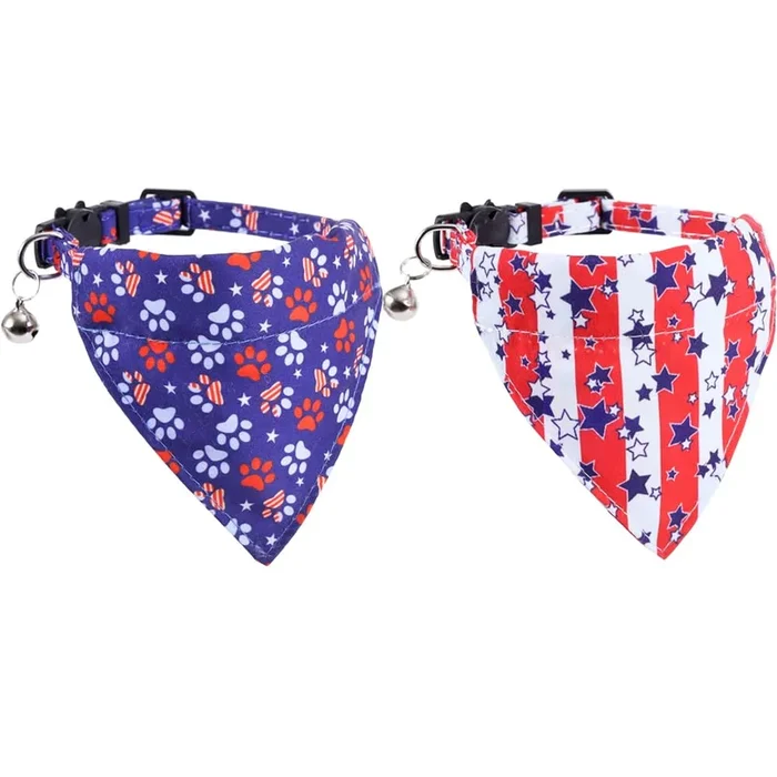 American Flag Cat Collar With Bell Bandana Star Adjustable 4Th Of July Breakaway Kitten For Independence Day