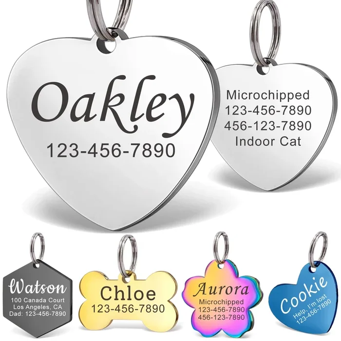 Anavia Personalized Pet Id Tags, Stainless Steel Glossy Laser Engraved Dog Cat Collar Name Tags, Multiple Colors Shapes Sizes (H