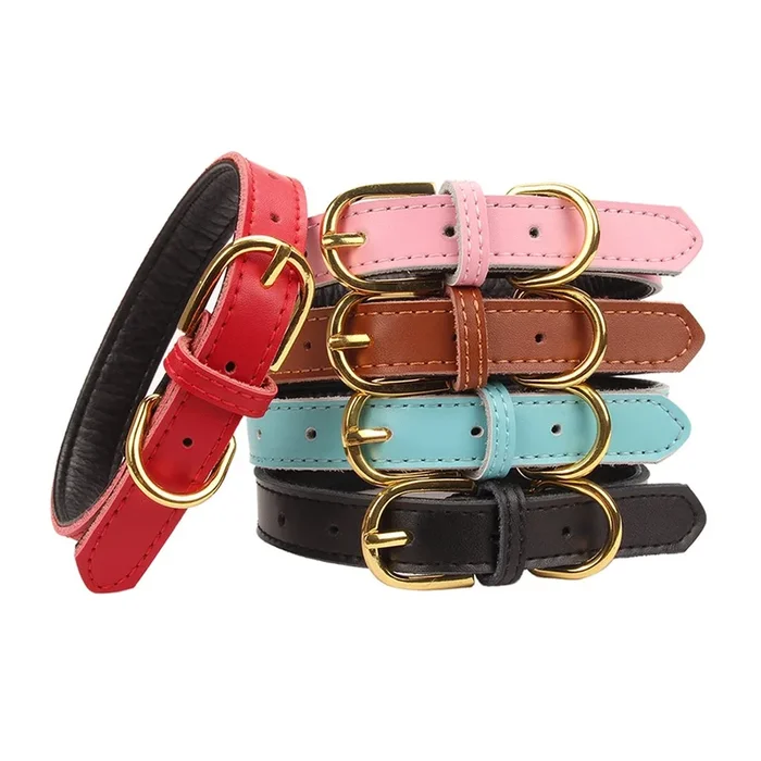 Aolove Basic Classic Padded Leather Pet Collars For Cats Puppy Small Medium Dogs (Large, Pink)