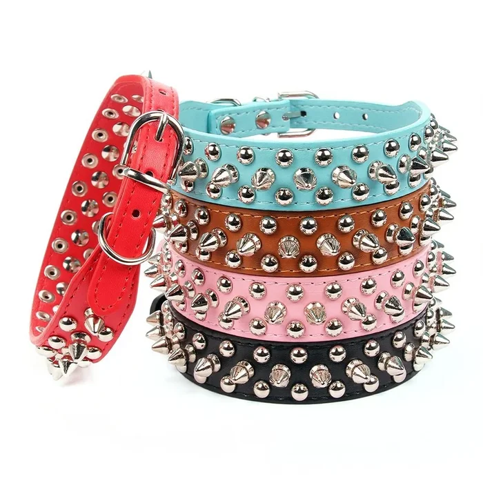 Aolove Mushrooms Spiked Rivet Studded Adjustable Pu Leather Pet Collars For Cats Puppy Dogs (X-Small, Red)