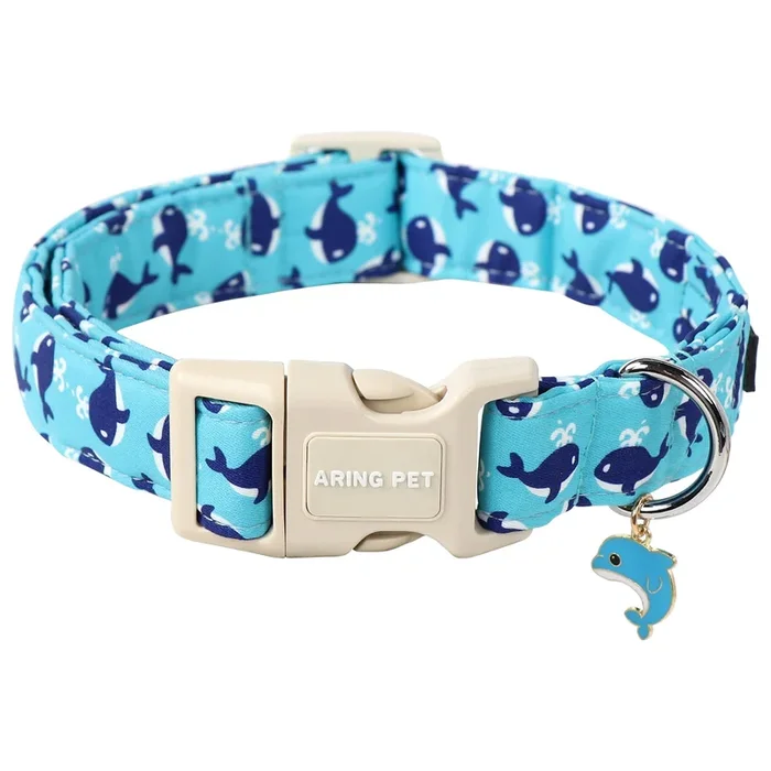 Aring Pet Summer Dog Collar-Cute Blue Dog Collar For Small Dogs, Adjustable Cotton Whales Pet Collars Puppy Collar For Small Med