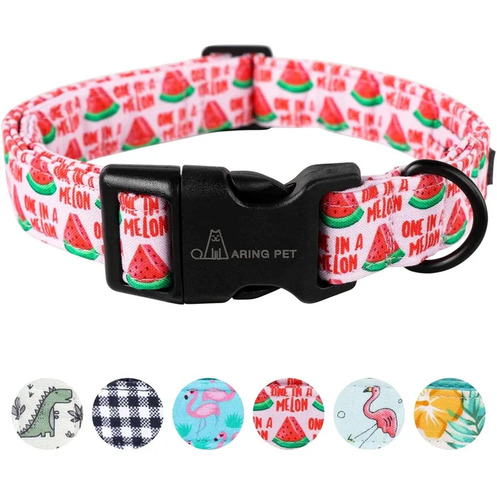Aring Pet Summer Dog Collar-Cute Watermelon Dog Collar For Large Dogs, Adjustable Soft Cotton Girl Dog Collars For Small Medium Large Dogs, Large