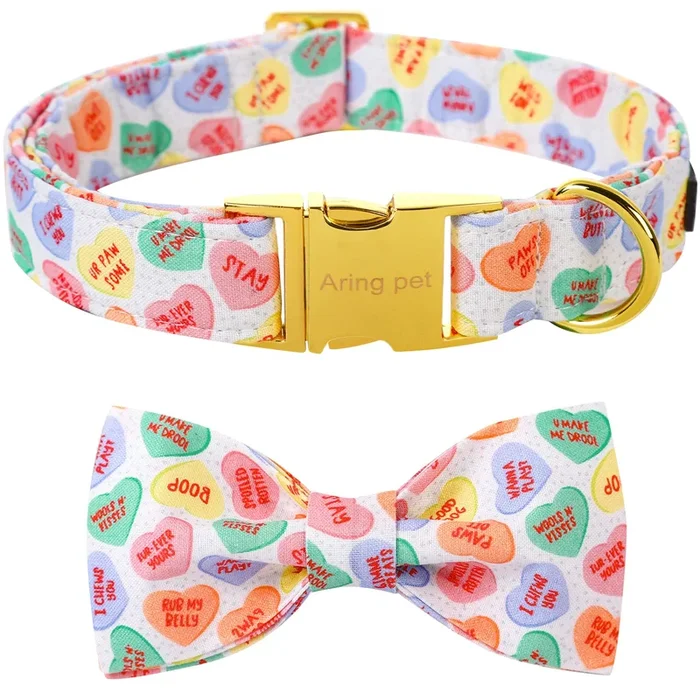 ARING PET Valentine ‘s Dog Collar-Cute Heart Dog Collar with Bow, Adjustable Bowtie Dog Collar Pet Collars with Metal Buckle