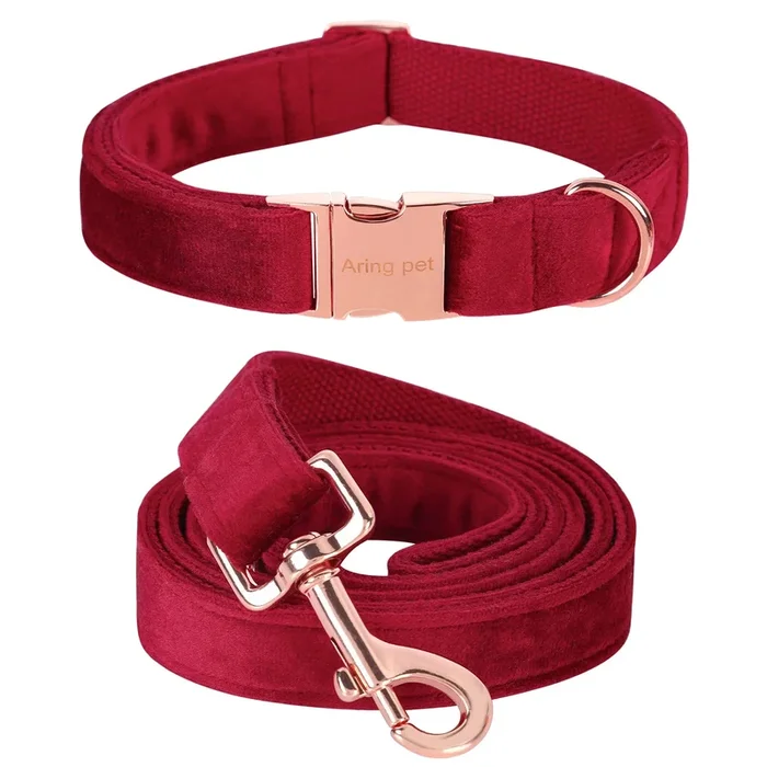 Aring Pet Velvet Dog Collar Set, Cute Velvet Dog Collar And Leash Set, Soft & Comfy, Adjustable Christmas Red Collars With Metal Buckle For Small Medium Large And Girl Boy Dogs