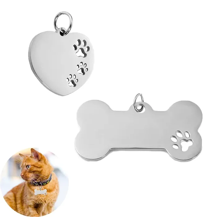 Arrerr 2 Pack Blank Dog Tags Stainless Steel Bone Heart Paw Shaped Pet Id Tags For Military Dogs Laser Engraved Stamping Persona