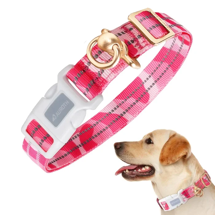 Auroth Dog Collar For Medium Large Dogs, Reflective Dog Collar, Soft Nylon Adjustable Dog Collars With Heavy Duty Metal D Ring Tangle Free (Large:15.7′-27.1′, Pink Camo)