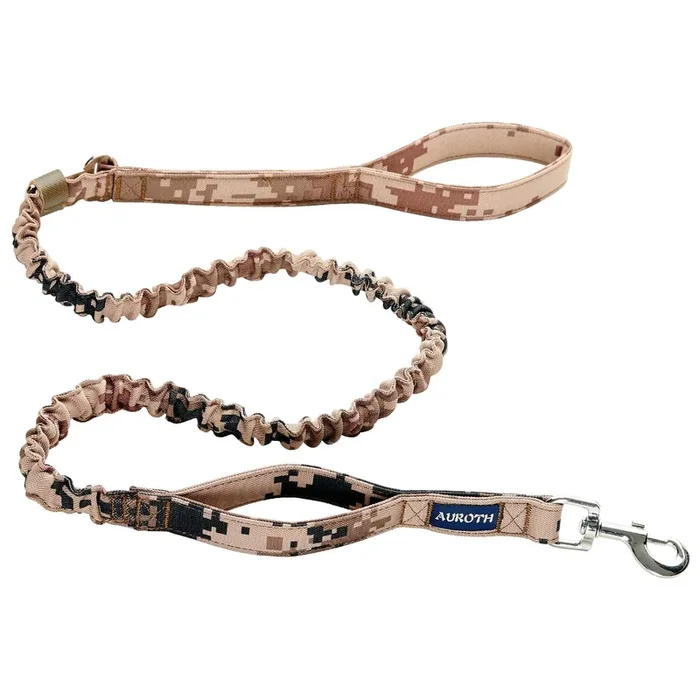 Auroth Heavy Duty Dog Leash – Bungee, No Pull For Shock Absorption, Desert Camo For Medium Large Breeds, 6Ft, 2 Padded Handles