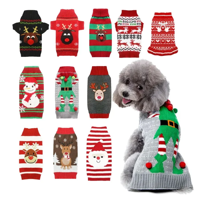 Axiijgl Dog Christmas Costume – Elf Outfit For Small Dogs, Gray Pullover With Leash Hole
