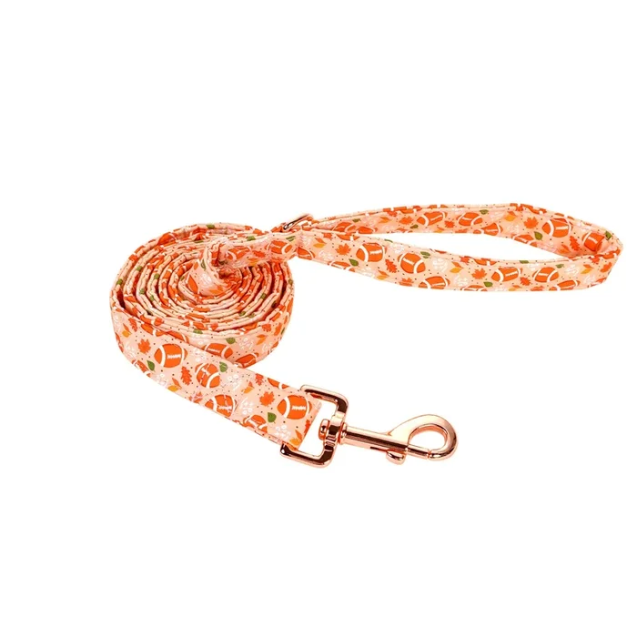 Babole Pet Fall Dog Leashes – Durable Handmade With Soft Handle, Manual Length 135Cm Matching Orange Maple Leaf Football Collars