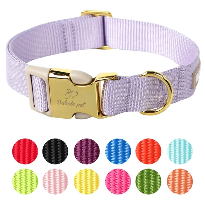 Babole Pet Nylon Dog Collar – Adjustable Lavender Soft Webbing Dog Collars For Small Medium Large Dogs Boy Girl Puppy Collar Wit