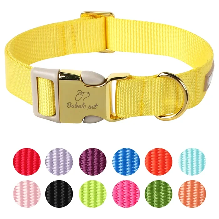 Babole Pet Nylon Dog Collar – Adjustable Yellow Soft Webbing Dog Collars For Small Medium Large Dogs Boy Girl Puppy Collar With