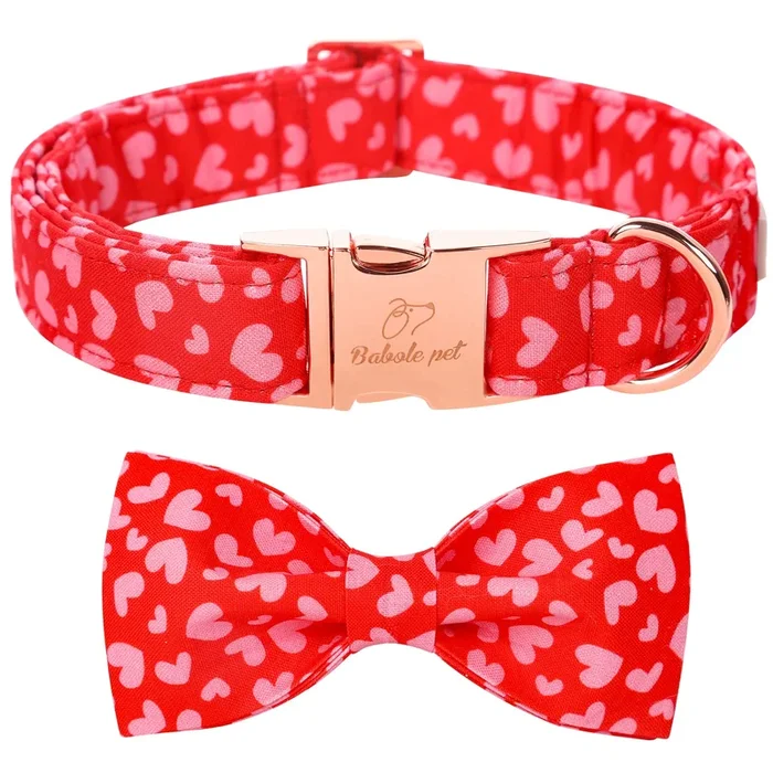 Babole Pet Valentine’S Day Dog Collar With Bow Tie, Pink Red Love Male Dog Collar With Safety Metal Buckle Adjustable Puppy Collars For Small Medium Large Boy & Girl Dog,S-Neck 10′-16′