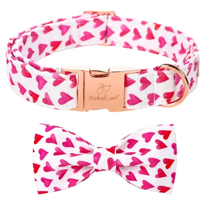 Babole Pet Valentine’S Day Dog Collar With Bow Tie, White Red Love Male Dog Collar With Safety Metal Buckle Adjustable Puppy Collars For Small Medium Large Boy & Girl Dog,M-Neck 13.5′-22′