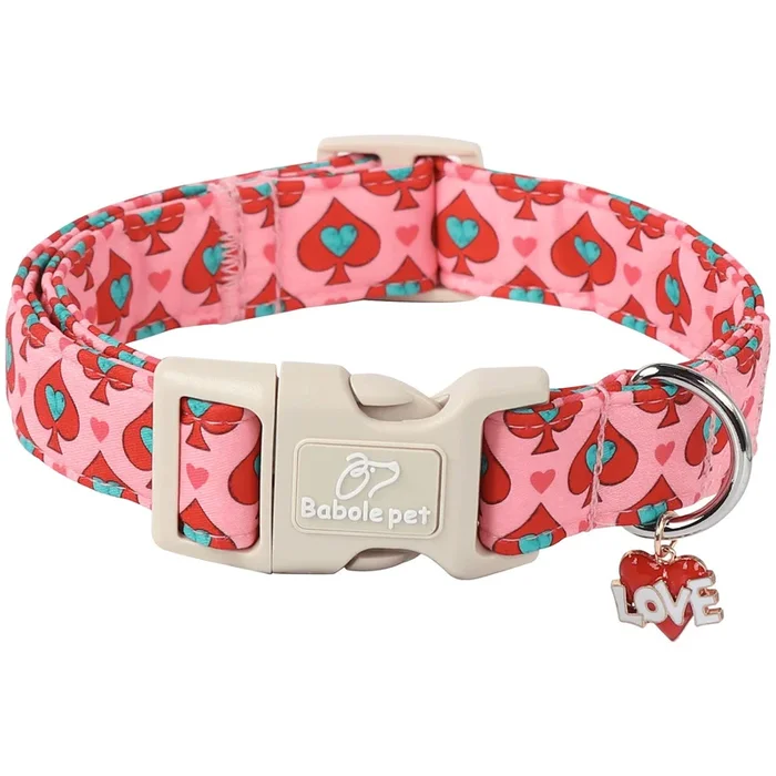 Babole Pet Valentines Dog Collar for Large Dogs – Design Cute Rose Red Valentine Dog Collars Boy Girl Puppy Adjustable Quick Rel