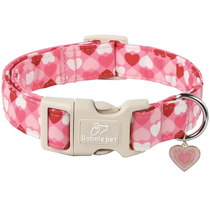Babole Pet Valentines Dog Collar for Small Dogs – Design Cute Pink Valentine Dog Collars Boy Girl Puppy Adjustable Quick Release