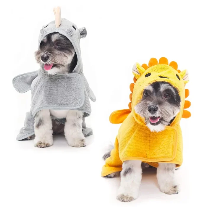 Barkbox – Premium Absorbent Hooded Dog Bathrobe Towel Bundle – Quick Drying Pet Towel For Bath & Beach Trips – Luxurious & Soft Bathrobe Towel For Dogs Of All Breeds – Lion & Rhino – Small