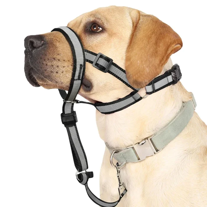 Barkless Reflective Head Collar, No Pull Collar For Large Dogs, Anti-Pull Muzzle Leash For Large Sized Breed, Adjustable Soft Do