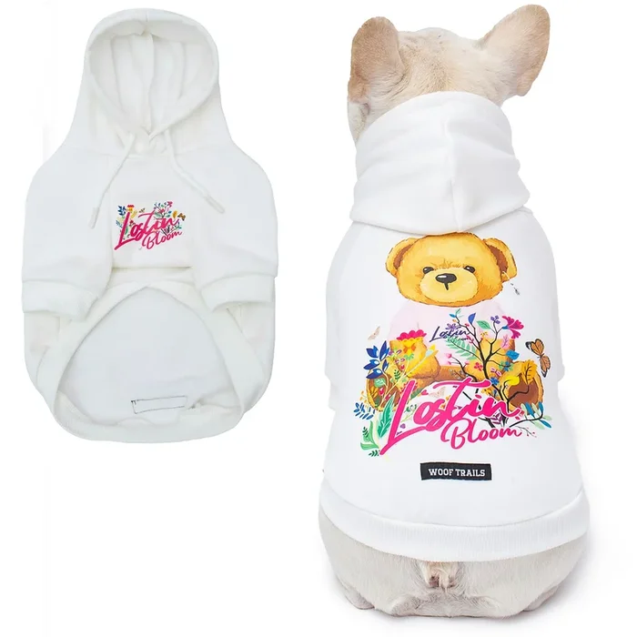 Blooming Teddy Dog Hoodie Dog Clothes Extra Warm Fleece Lining Stretchy Fit for Small Medium Large Dogs (White, XXX-Large)