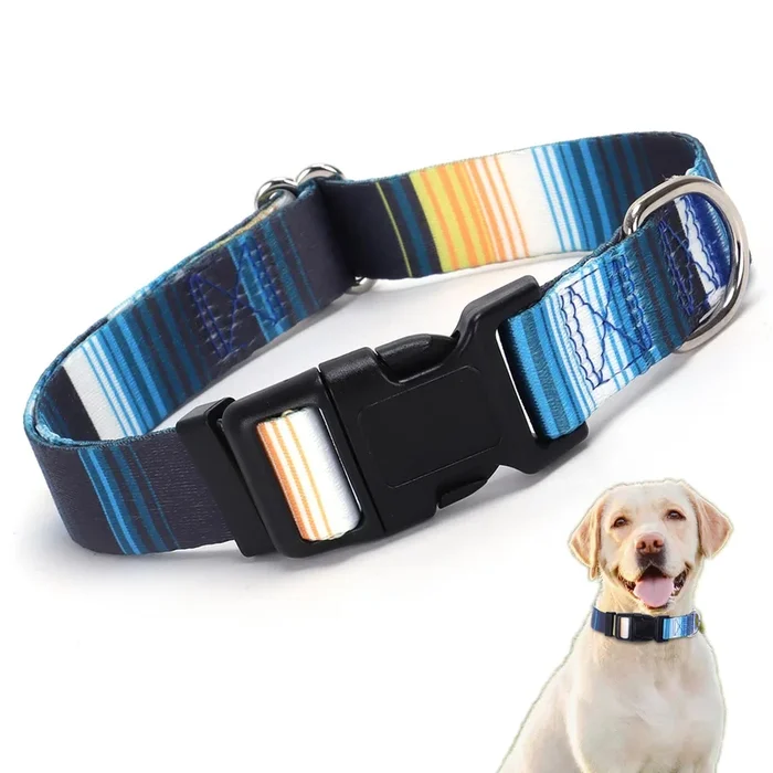 Blue Collar Dog, Gradient Style Pattern Design Quick Release Buckle Soft Nylon Puppy Collars Adjustable for Small Medium Large P