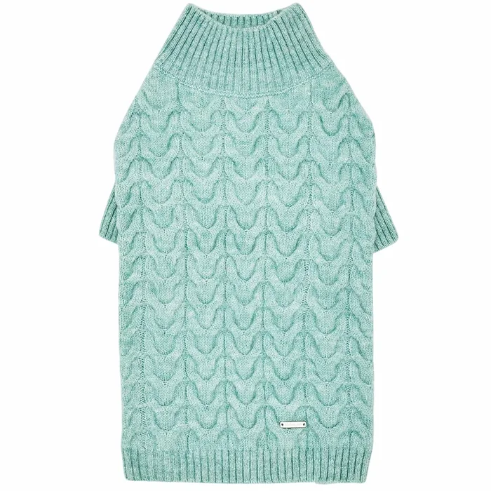 Blueberry Pet 2023 New Classic Fuzzy Textured Knit Pullover Turtle-Neck Dog Sweater In Heathered Jade, Back Length 14′, Pack Of 1 Clothes For Dogs