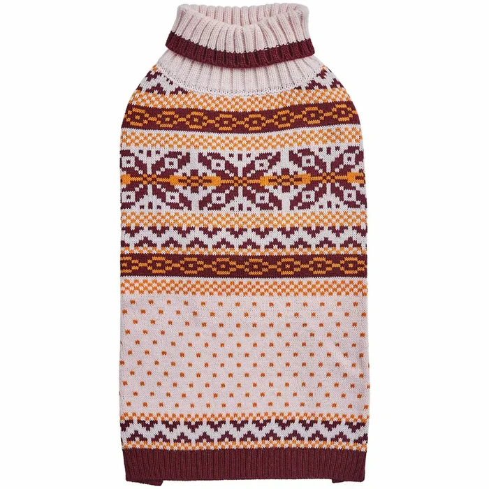 Blueberry Pet Artisan Chic Turtleneck Fair Isle Fall Winter Pullover Dog Sweater In Beige, Back Length 22′, Warm Clothes For Large Dogs