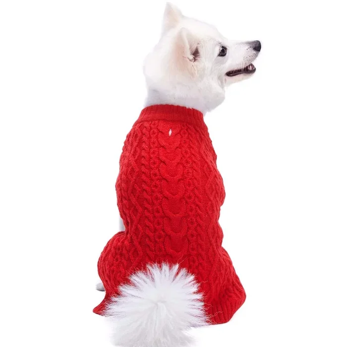 Blueberry Pet Classic Dog Sweater Wool Blend Cable Knit Pullover Crewneck Winter Clothes In Red Danger, Back Length 22”, Large