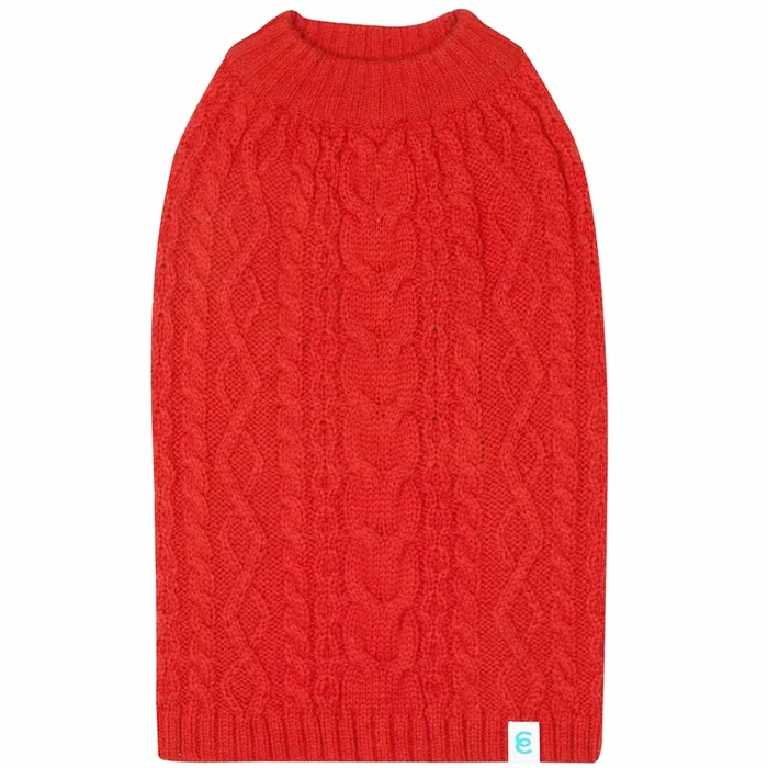 Blueberry Pet Classic Dog Sweater Wool Blend Cable Knit Pullover Crewneck Winter Clothes In Red Danger, Back Length 14′, Medium Warm Coat For Pet