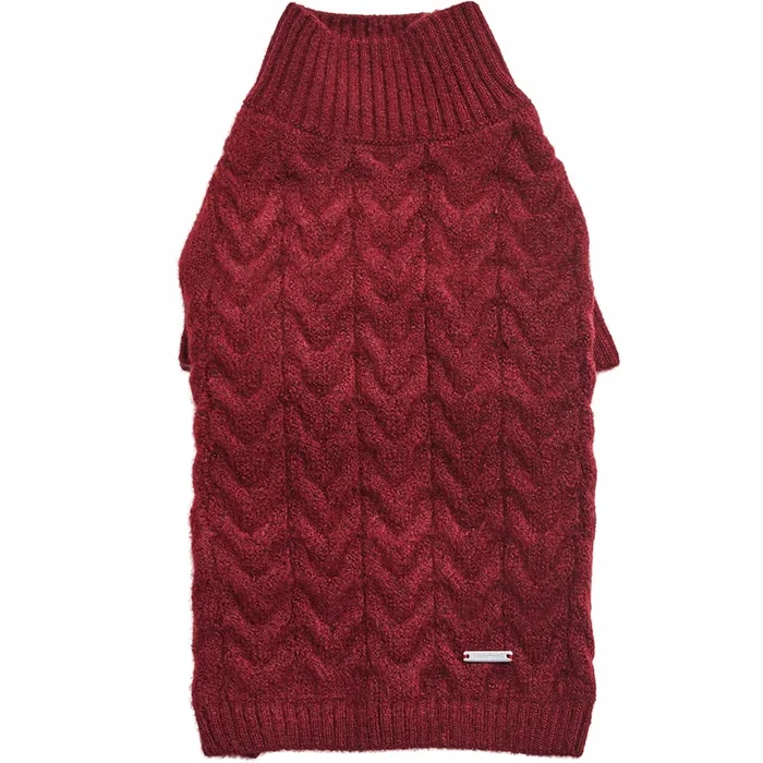 Blueberry Pet Classic Fuzzy Textured Knit Pullover Turtle-Neck Dog Sweater In Burgundy Red, Back Length 16′, Pack Of 1 Clothes For Dogs