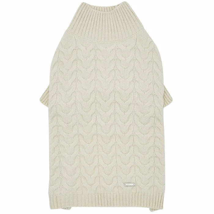 Blueberry Pet Classic Fuzzy Textured Knit Pullover Turtle-Neck Dog Sweater In Ivory, Back Length 10”, Pack Of 1 Clothes For Dog